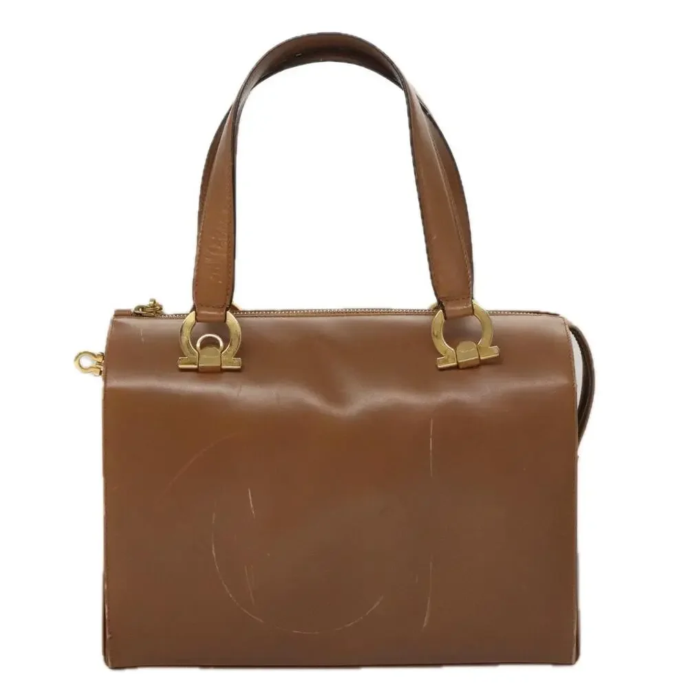 Salvatore Ferragamo Boston Bag Leather Beige Gold